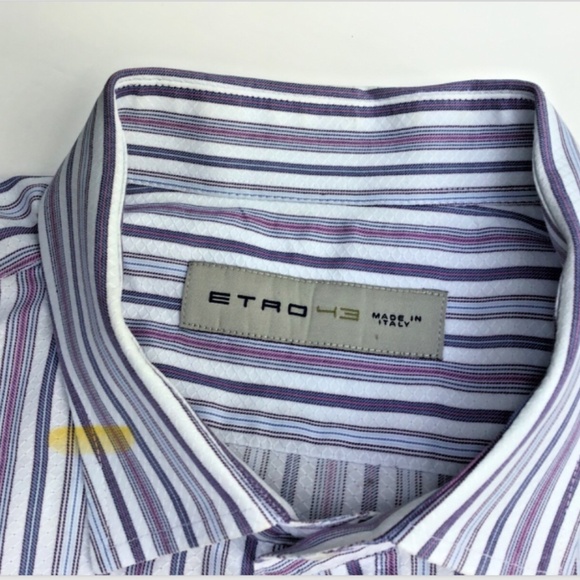 ETRO blue & purple striped cotton shirt  Sz 17-43 made in Italy 🇮🇹 - Picture 10 of 10